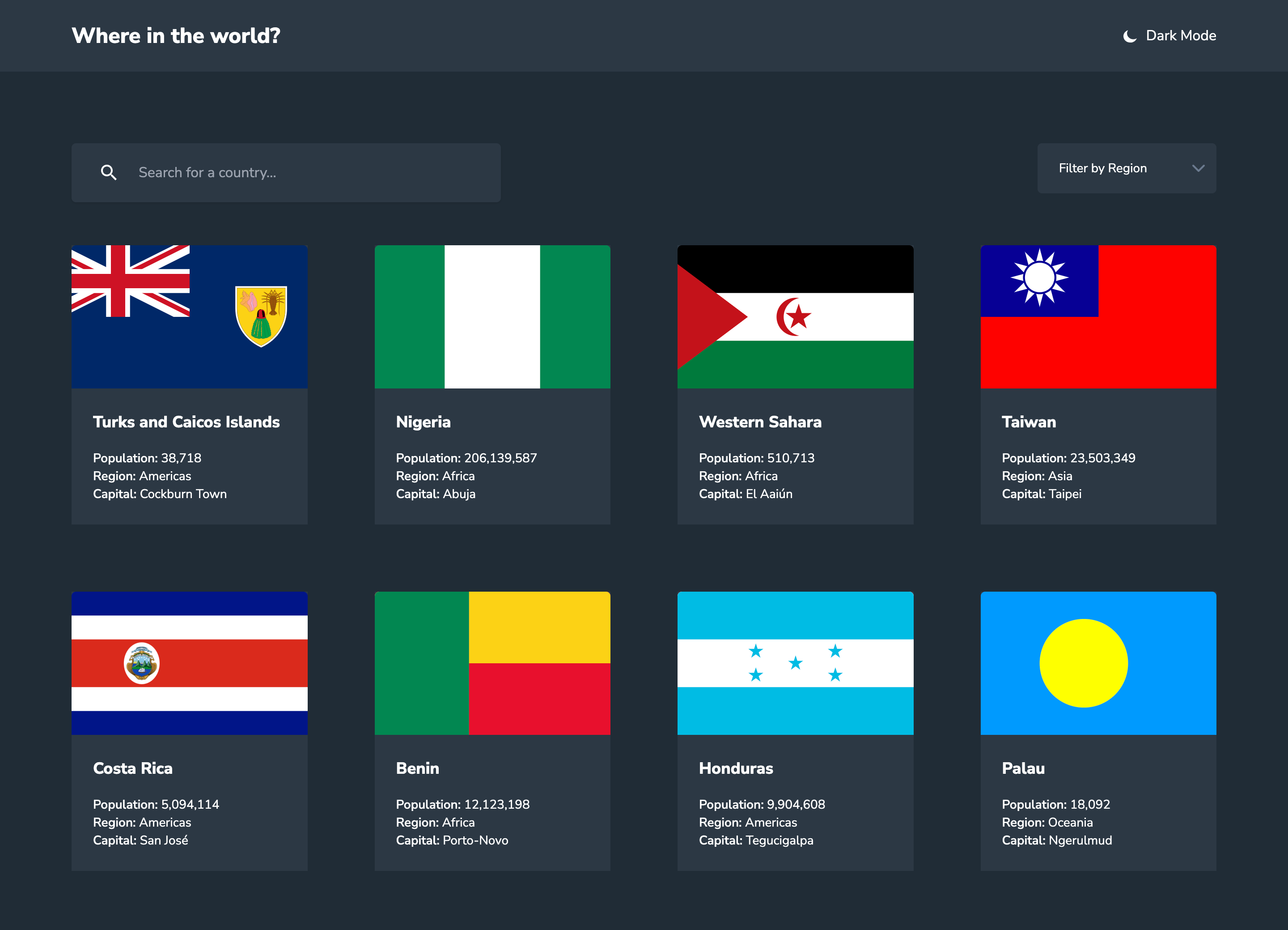 Screenshot of the Rest Countries Browser project