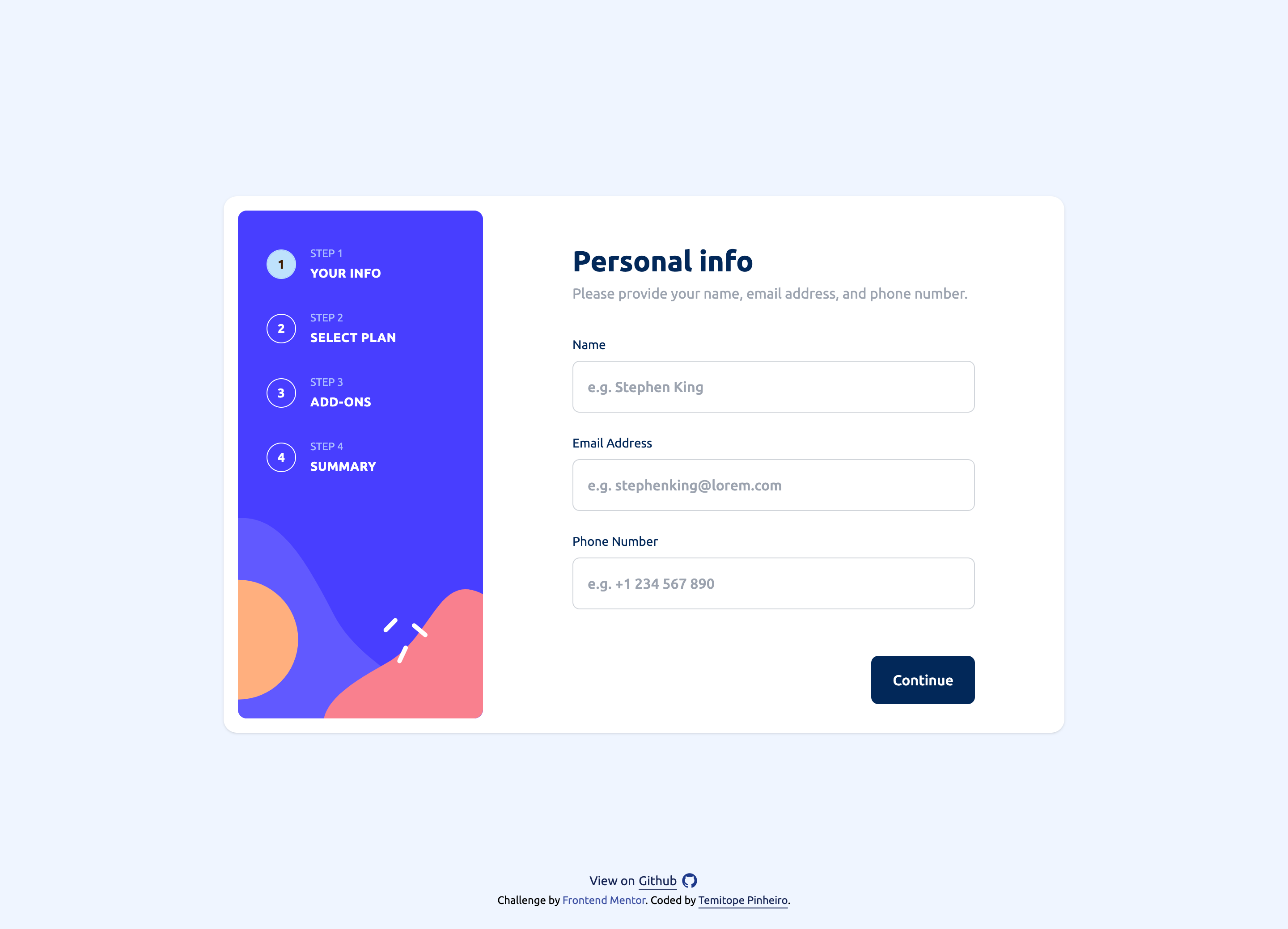 Screenshot of the Multistep form project
